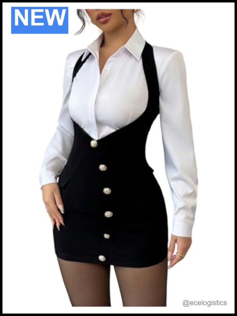 High Waist Button Front Bodycon Overall Dress Sleeveless Mini
